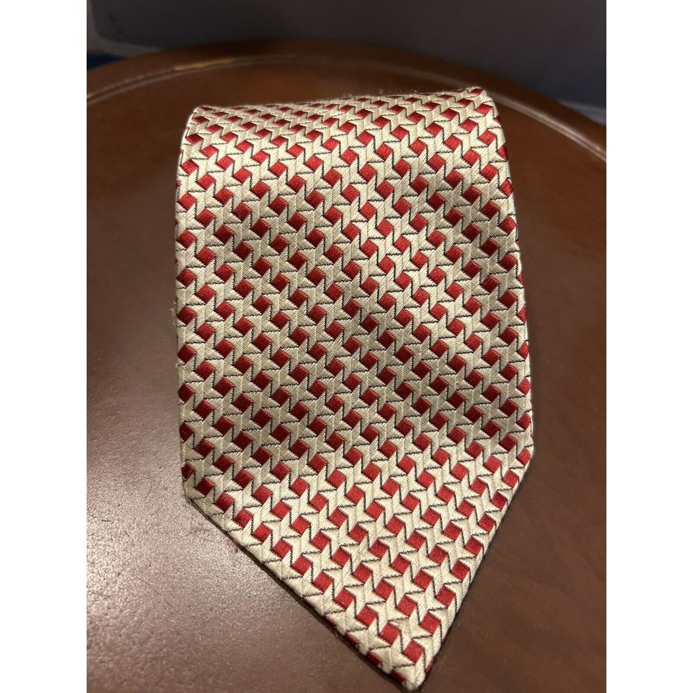 Pazhsden 100% Handmade SILK Tie Red & White Check‎ Woven Print Vintage Classy